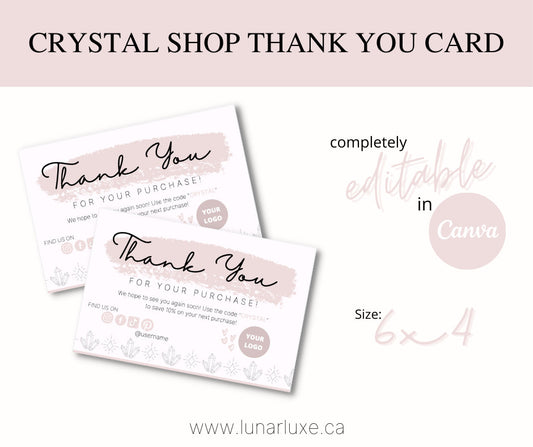 Crystal Shop Thank You Card | Downloadable, Printable, Editable | Crystal Printable